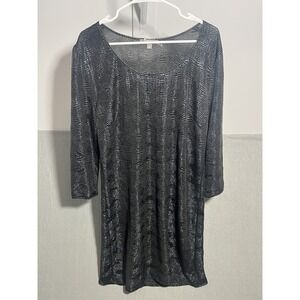Tinley Road Women's Black Metallic Shimmer Tunic Top Size L 3/4 Sleeve Scoop